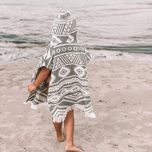 Cleo Aztec Cotton Hooded Kids Beach Towel Smoke